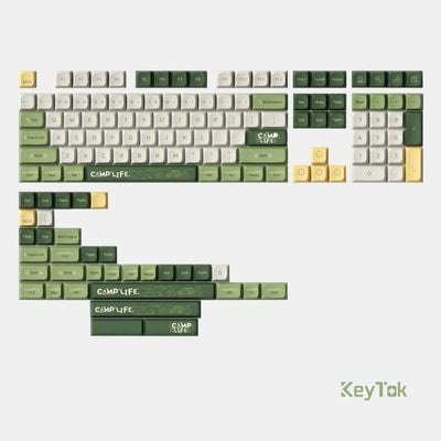 Zestaw zielonych i kremowych keycapów Camp Life do klawiatury mechanicznej, motyw outdoor