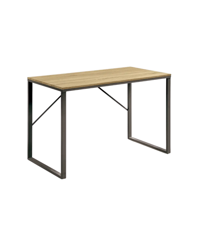 Biurko z drewnianym blatem i metalowymi nogami, idealne do domowego biura desk setup