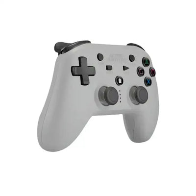 Biały bezprzewodowy gamepad z dwoma analogami i kolorowymi przyciskami do gier na biurko