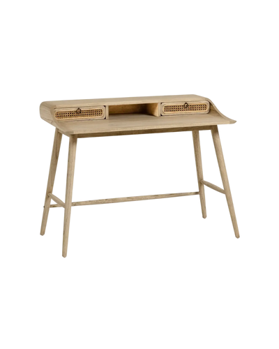 drewniane biurko do home office z dwoma szufladami, minimalistyczne biurko do pracy