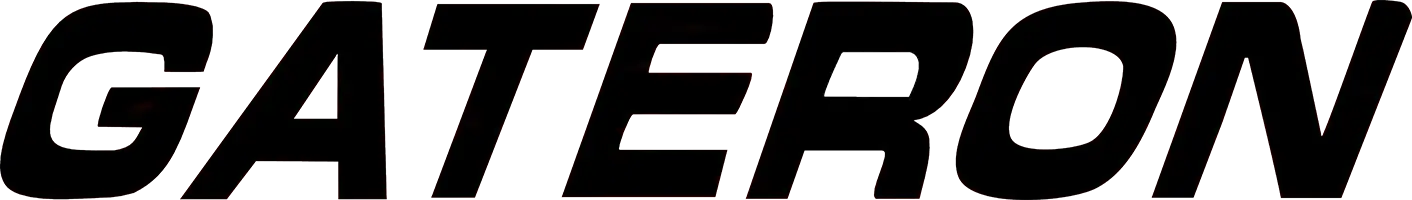 Czarne logo Gateron na czerwonym tle, przeznaczone do klawiatur mechanicznych