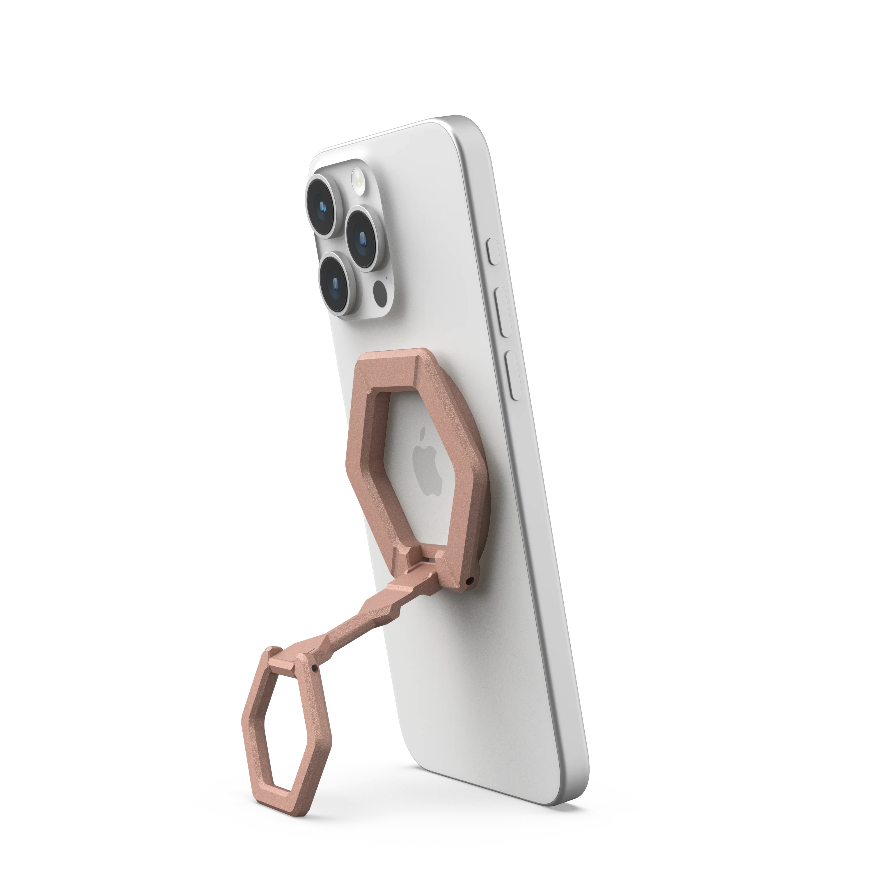 Różowy uchwyt na telefon z geometrycznym designem do biurka, idealny dla Home Office