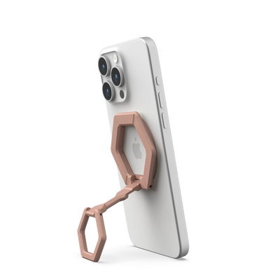 Różowy uchwyt na telefon z geometrycznym designem do biurka, idealny dla Home Office