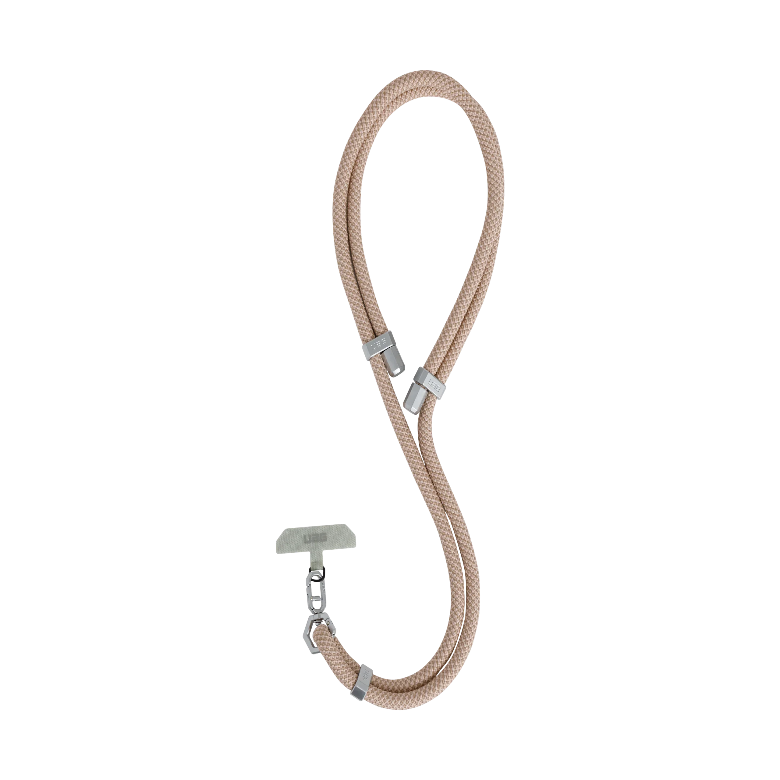 Beżowy, pleciony kabel UBG z metalowymi złączami i uchwytem do organizacji kabli w Home Office