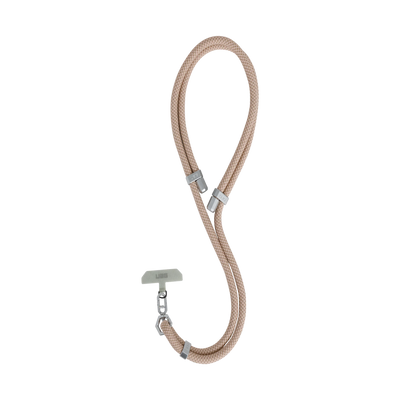 Beżowy, pleciony kabel UBG z metalowymi złączami i uchwytem do organizacji kabli w Home Office