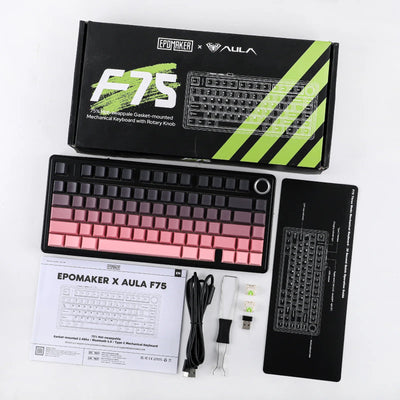AULA - F75 Wireless Mechanical Keyboard - Bezprzewodowa Klawiatura Mechaniczna - Gradient Pink (Black) Side-Engraved