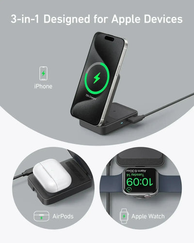 Anker - MagGo Wireless Charging Station (Foldable 3-in-1) - Ładowarka Składana z MagSafe