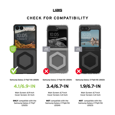 Zgodność etui UAG z Samsung Galaxy Z Flip7 5G (2025), niezgodne z Flip6 i Flip5