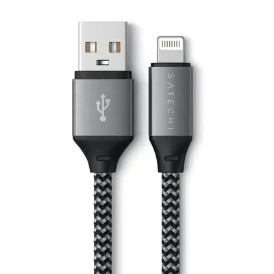 pleciony kabel USB-A do Lightning, czarno-szary, do ładowania i synchronizacji urządzeń