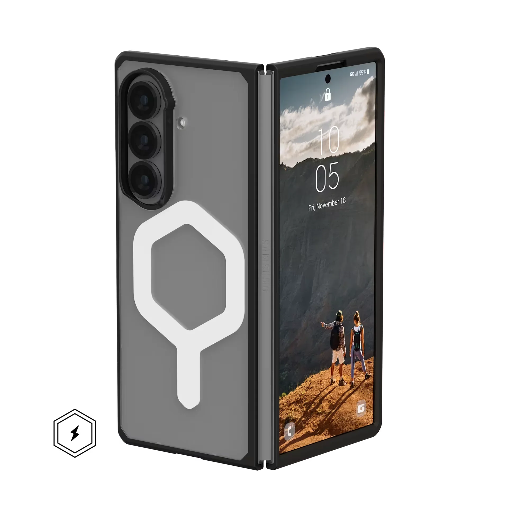 Przezroczyste etui z magnesem MagSafe na składany telefon, idealne dla home office i biura