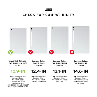Kompatybilność UAG: tylko Samsung Galaxy Tab S10 FE/S10 Lite 2025, 10.9 cala