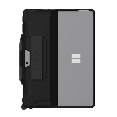 Czarna obudowa UAG dla Surface z logo Microsoft, idealna do Home Office i biura