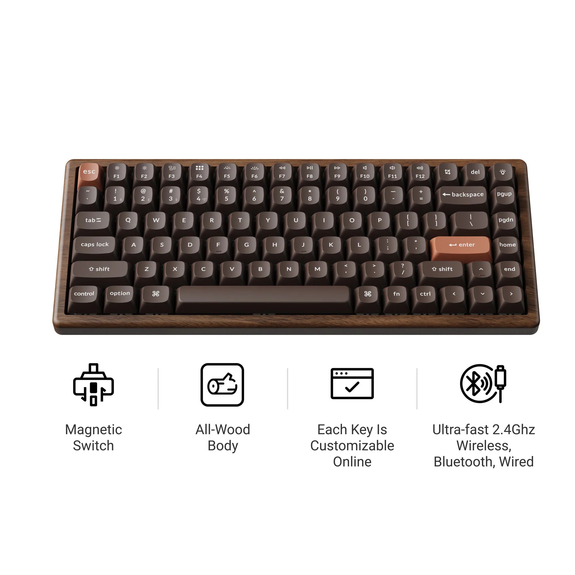 Keychron - K2 HE Wireless Magnetic Switch Custom Keyboard All-Wood Special Edition - Bezprzewodowa Drewniana Klawiatura Magnetyczna