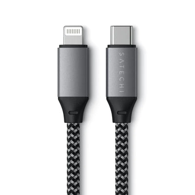 Przewód USB-C do Lightning w oplocie, złącza metalowe, kabel do ładowania i synchronizacji