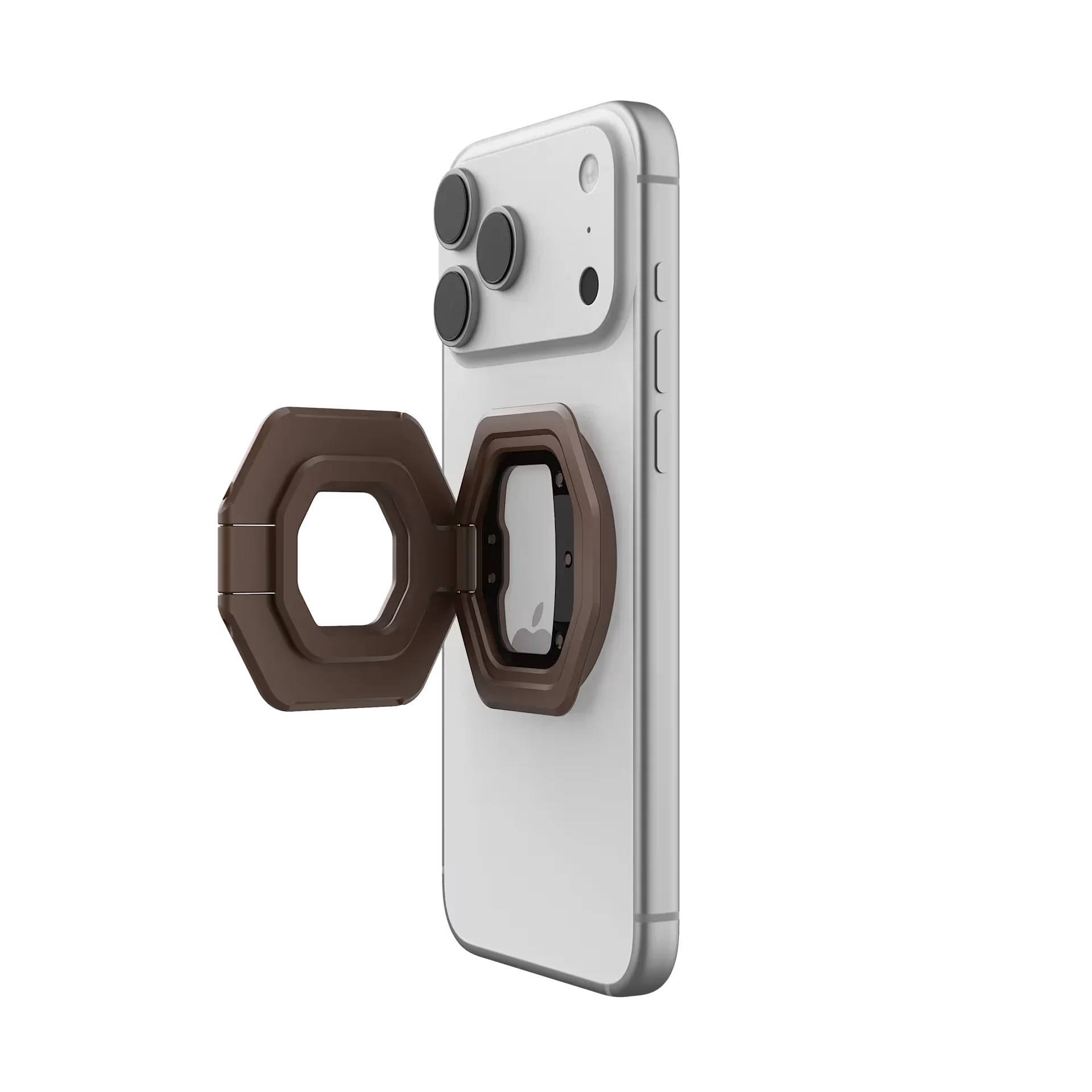 Brązowy uchwyt na telefon z magnesem do iPhone, idealny do Home Office i desk setupu