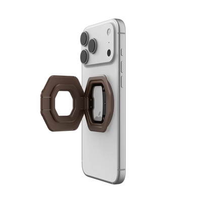 Brązowy uchwyt na telefon z magnesem do iPhone, idealny do Home Office i desk setupu