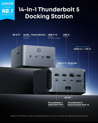 Anker - Prime TB5 Docking Station (14-in-1, 8K, Thunderbolt 5) - Hub USB-C TB5