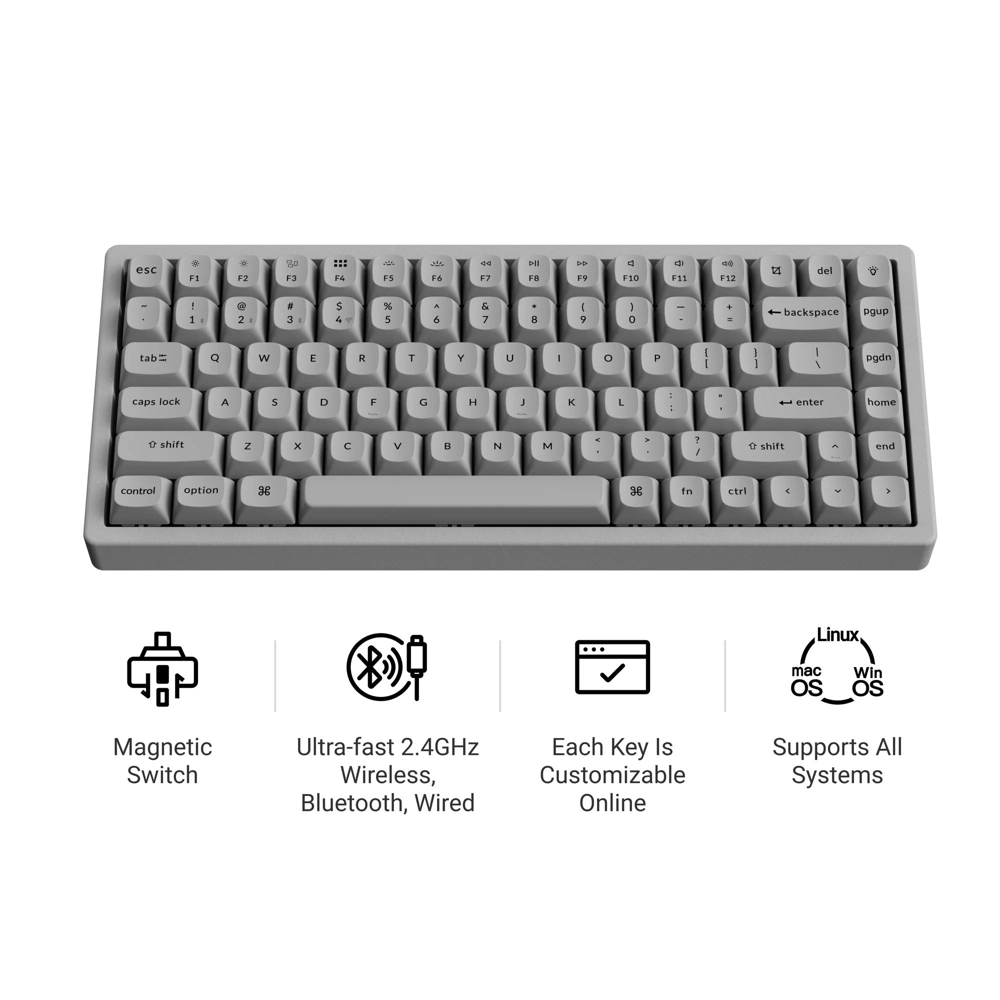 Keychron - K2 HE Wireless Magnetic Switch Custom Keyboard Concrete Edition - Bezprzewodowa Klawiatura Magnetyczna
