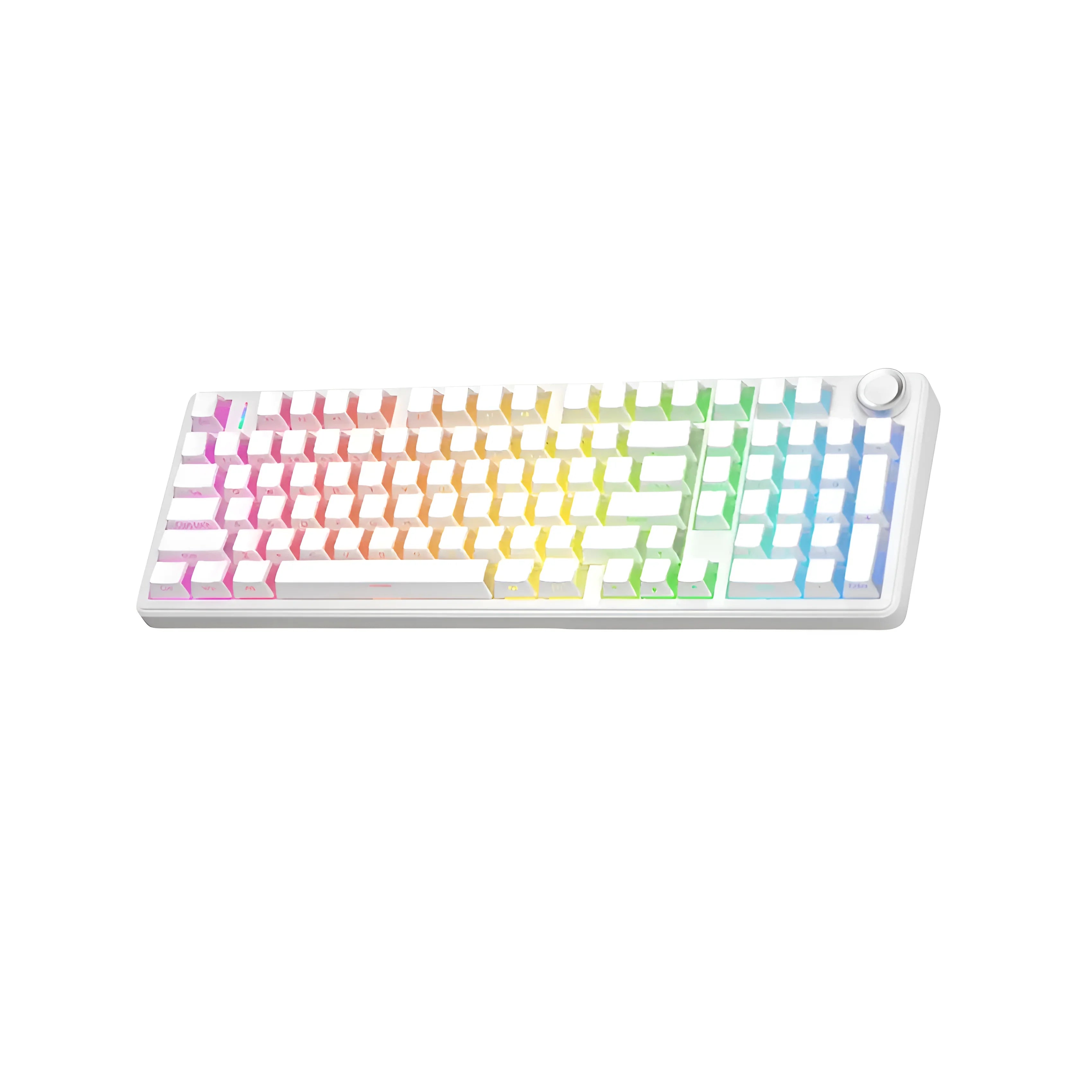 Biała klawiatura mechaniczna z RGB podświetleniem, idealna do Home Office i personalizacji desk setupu
