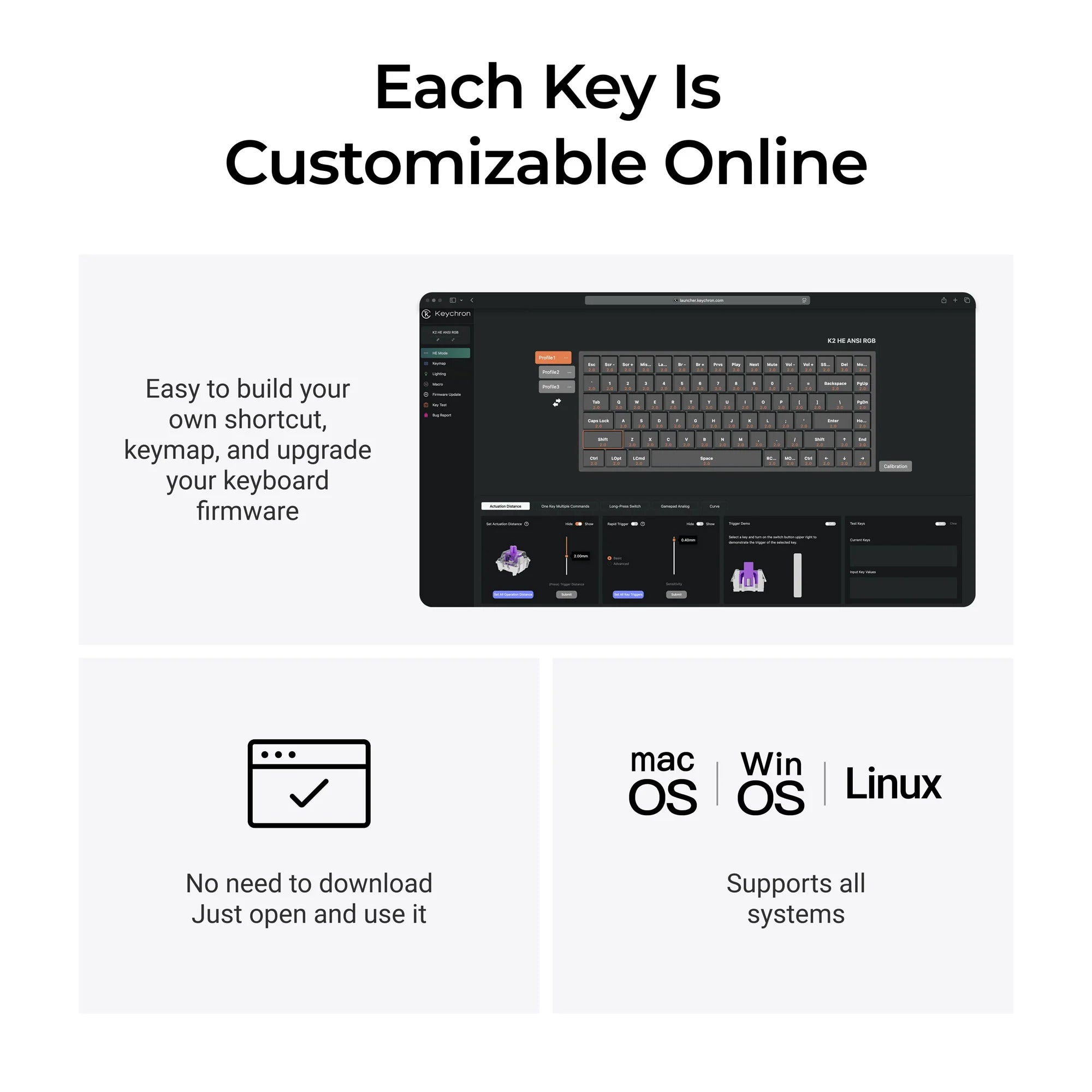 Keychron - K2 HE Wireless Magnetic Switch Custom Keyboard Concrete Edition - Bezprzewodowa Klawiatura Magnetyczna