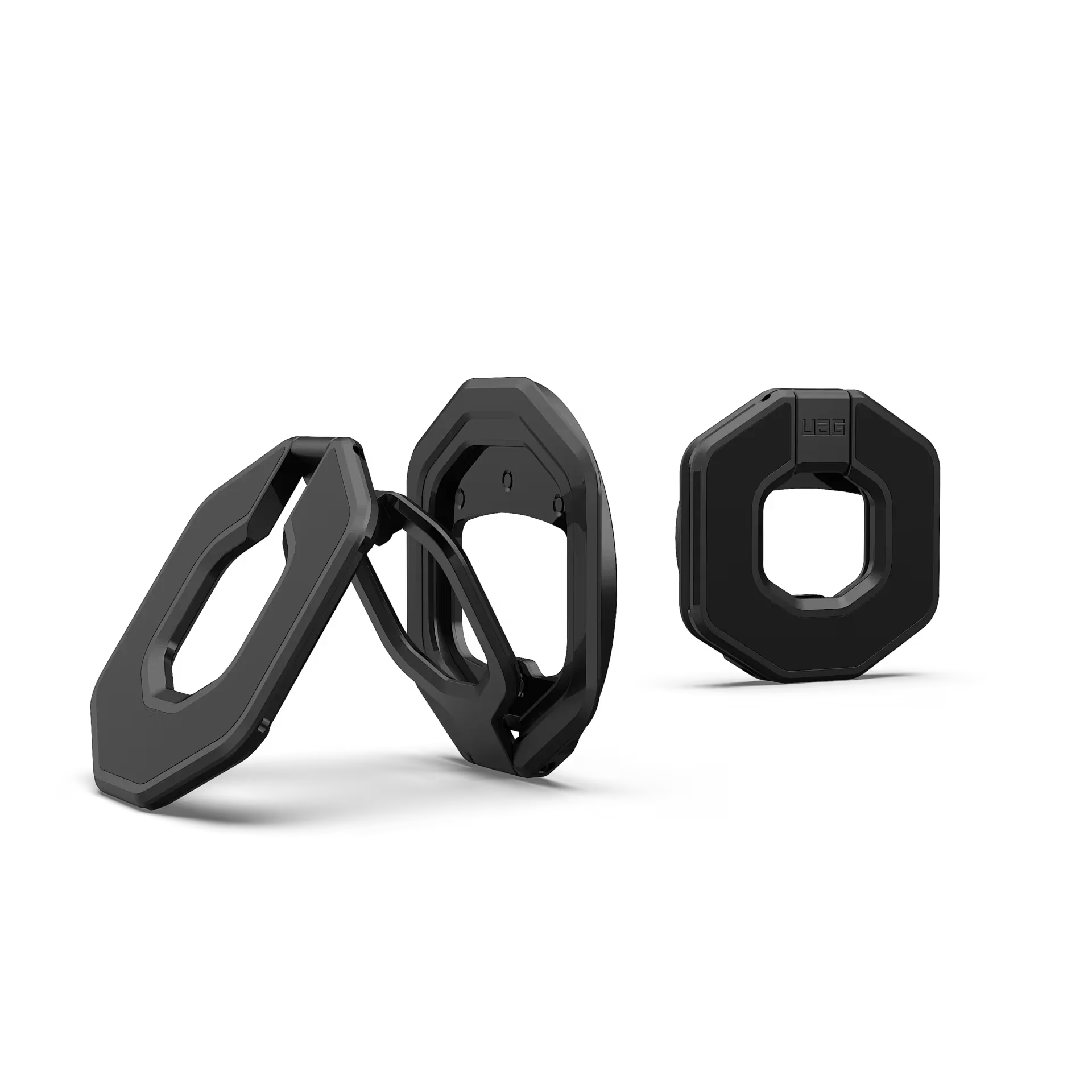Czarny stojak UBG do telefonu, idealny do home office i desk setupu, zwiększający komfort pracy