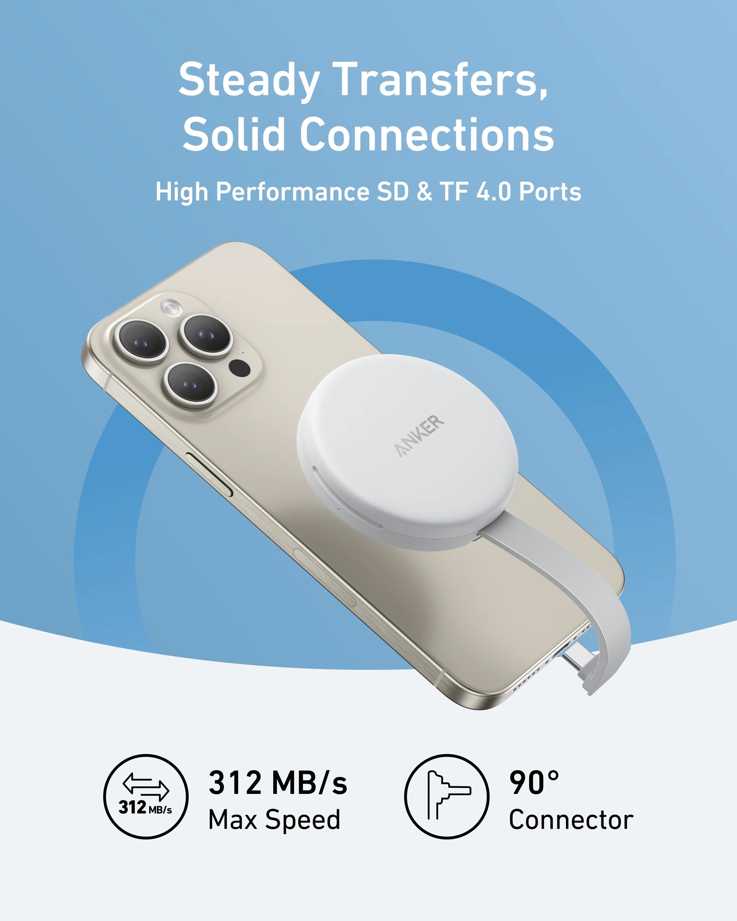 Anker - MagGo USB-C Adapter (3-in-1, 10Gbps, For iPhone) - Adapter Kart SD