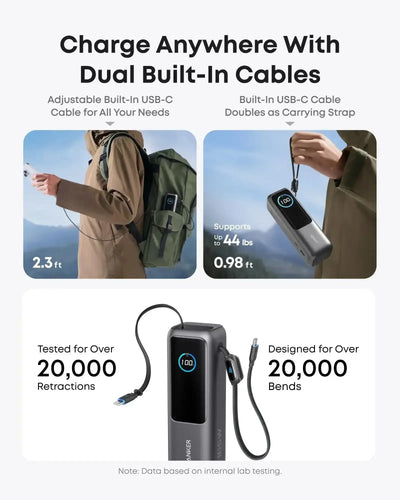 Anker - Laptop Power Bank (25K, 165W, Built-In and Retractable Cables) - Powerbank 25000mAh