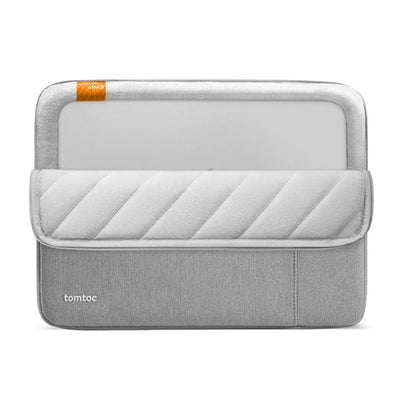 Szara torba na laptopa Tomtoc z pikowanym wnętrzem, idealna do home office i biurka