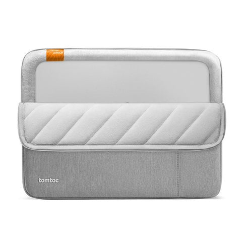 Szara torba na laptopa Tomtoc z pikowanym wnętrzem, idealna do home office i biurka