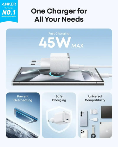 Anker - Nano Charger (45W) with USB-C to USB-C Cable