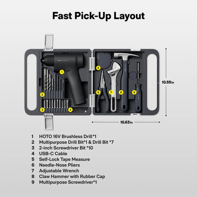 Hoto - 16V Brushless Drill Tool Set - Wiertarka 16V z Zestawem Narzędzi