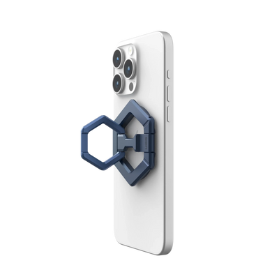 Niebieski uchwyt na telefon z geometrycznym designem do biurka, idealny dla Home Office