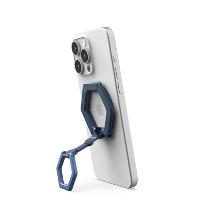 Niebieski uchwyt na telefon z geometrycznym designem do iPhone'a, idealny do biurka i Home Office