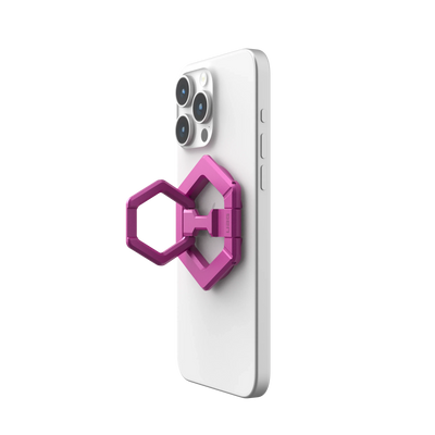 Różowy uchwyt na telefon z geometrycznym designem do biurka, idealny dla Home Office