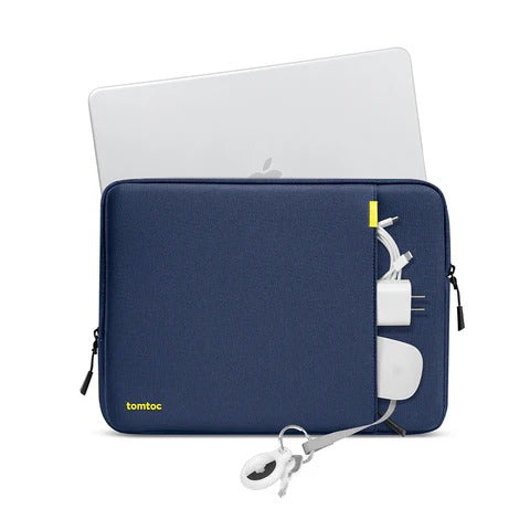 Niebieska torba na laptopa z kieszeniami na akcesoria, idealna do home office i desk setupu