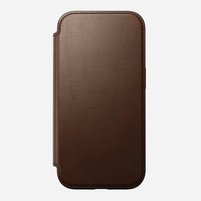 Brązowe skórzane etui na smartfon, elegancki futerał ochronny do iPhone na biurko