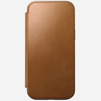 Brązowe etui skórzane do iPhone 16 Pro Max, zamykane, eleganckie akcesorium biurowe