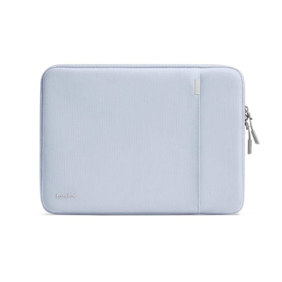 Jasnoszara etui na laptopa z zamkiem, minimalistyczny design, akcesoria biurowe do pracy.