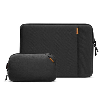 Czarna torba na laptopa i etui na akcesoria, minimalistyczny design, ochrona biurowa