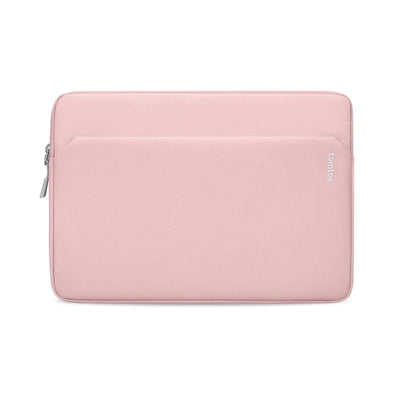 Różowe etui na laptopa z zamkiem, minimalistyczny pokrowiec do biura i home office.