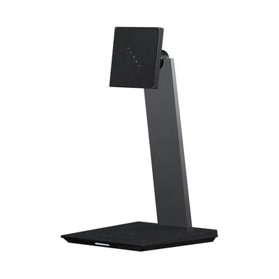 Czarny stojak do ładowania bezprzewodowego, minimalistyczny design, akcesorium biurowe