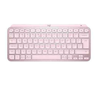 Różowa klawiatura bezprzewodowa, kompaktowa, układ QWERTY, minimalistyczny design