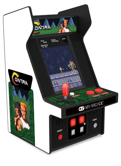 miniaturowy automat arcade Contra z kolorowym ekranem, joystickiem i przyciskami