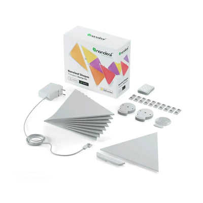 Zestaw startowy paneli świetlnych LED Nanoleaf Shapes Triangles do dekoracji biura i domu.