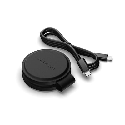 Czarna ładowarka indukcyjna 2w1 z kablem USB-C, minimalistyczny design