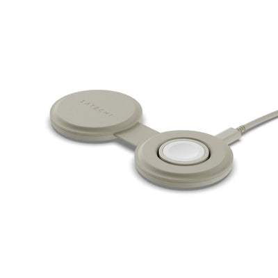 Dwufunkcyjna ładowarka indukcyjna biurowa, kabel USB, nowoczesny design, kolor beżowy