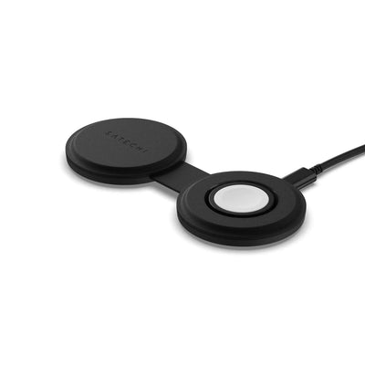 Czarna ładowarka bezprzewodowa 2w1 USB-C, akcesorium do biura i home office