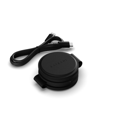 Czarna ładowarka bezprzewodowa 3w1 z kablem USB-C, akcesorium do biura i home office