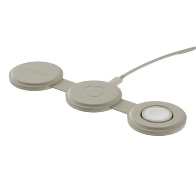 Bezprzewodowa ładowarka 3w1 w kolorze piaskowym, elegancki dodatek do biura
