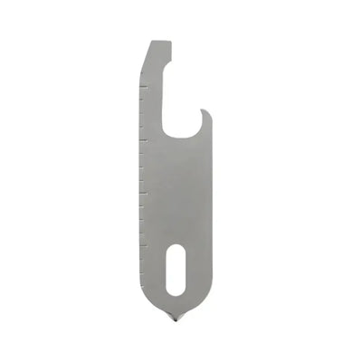 srebrny multitool biurowy ze stali nierdzewnej, linijka, otwieracz, narzędzie desk setup
